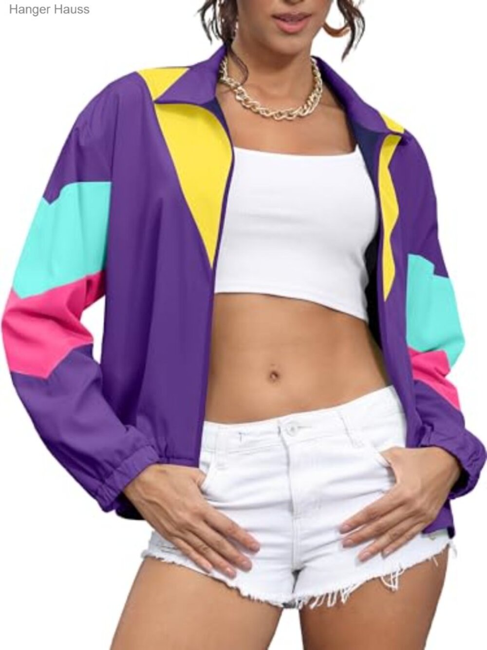 Retro Reversible Windbreaker Jacket Long Sleeve Anorak Women 80s 90s